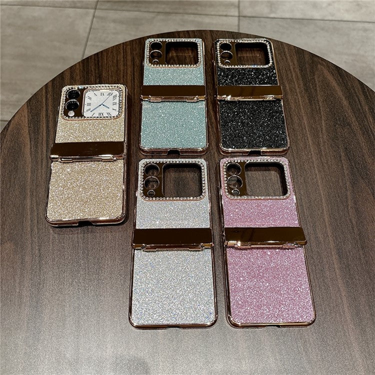 For Huawei nova Flip 5G Case Hinge Protection Rhinestone Glitter PC Phone Cover - Silver
