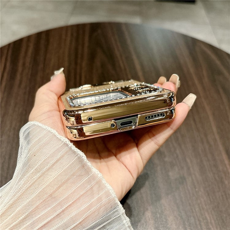 For Huawei nova Flip 5G Case Hinge Protection Rhinestone Glitter PC Phone Cover - Pink