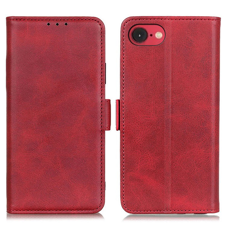 For iPhone 16e Case Stand Cowhide Texture PU Leather Phone Cover - Red