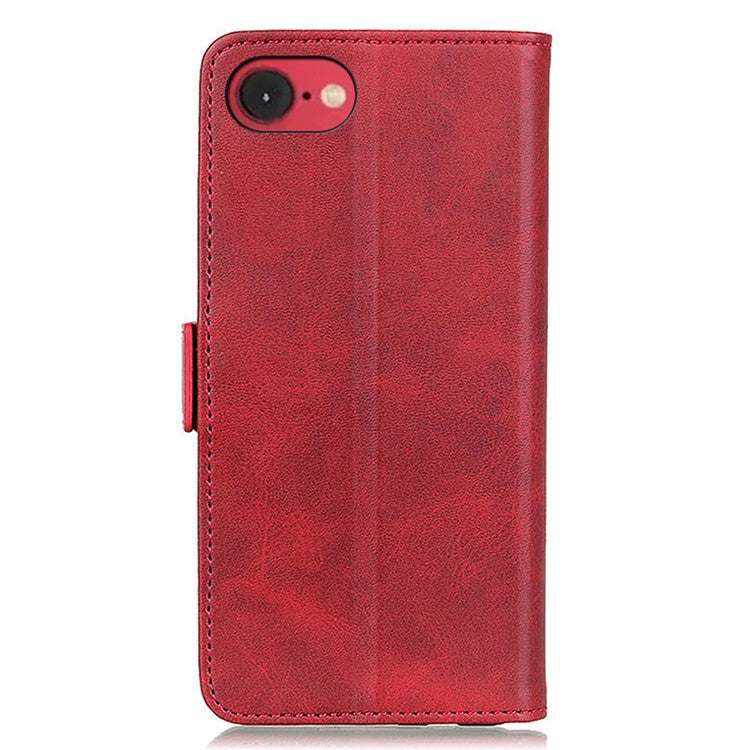 For iPhone 16e Case Stand Cowhide Texture PU Leather Phone Cover - Red