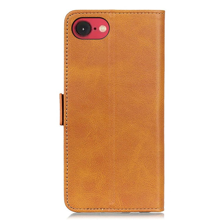 For iPhone 16e Case Stand Cowhide Texture PU Leather Phone Cover - Yellow