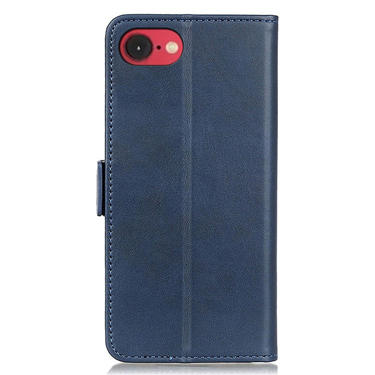 For iPhone 16e Case Stand Cowhide Texture PU Leather Phone Cover - Blue