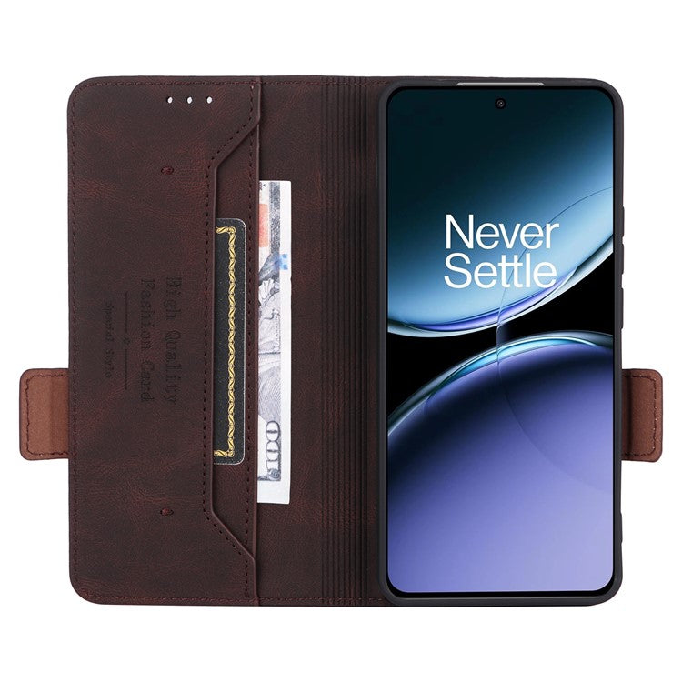 For OnePlus Nord 4 Case Leather Wallet Flip Phone Cover with Hardware Decor - Coffee