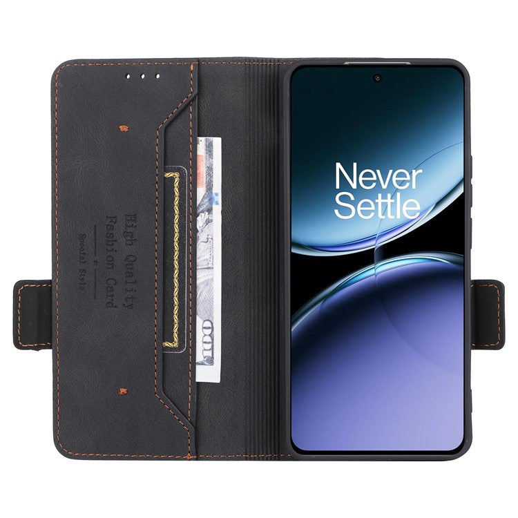 For OnePlus Nord 4 Case Leather Wallet Flip Phone Cover with Hardware Decor - Black