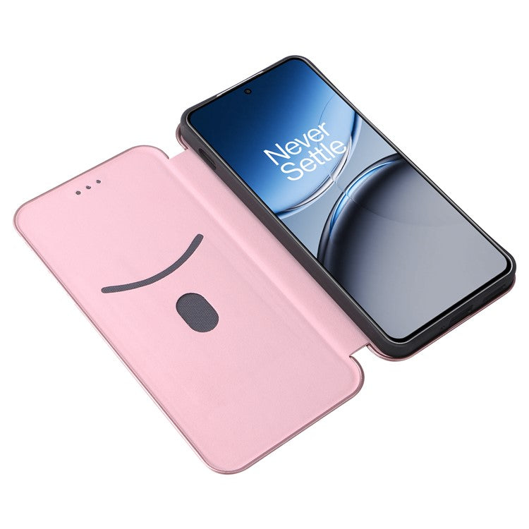 For OnePlus Nord 4 Case Carbon Fiber Texture Drop-Proof PU Leather Phone Cover - Rose Gold