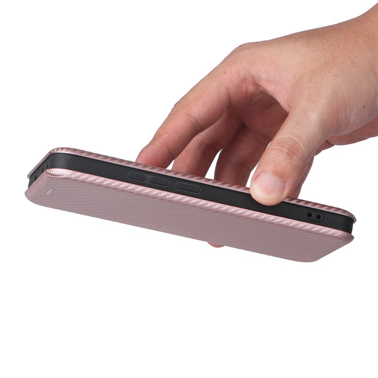 For OnePlus Nord 4 Case Carbon Fiber Texture Drop-Proof PU Leather Phone Cover - Rose Gold