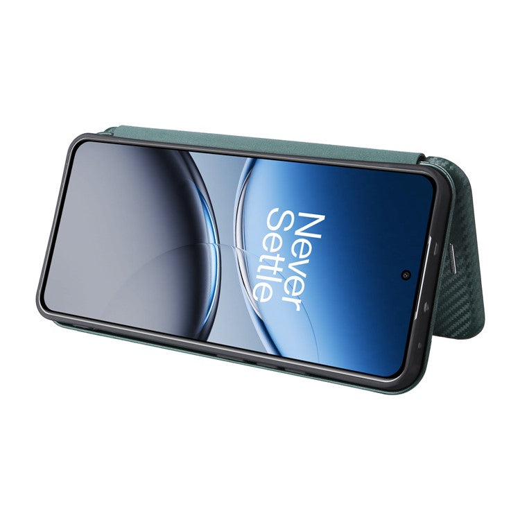 For OnePlus Nord 4 Case Carbon Fiber Texture Drop-Proof PU Leather Phone Cover - Green