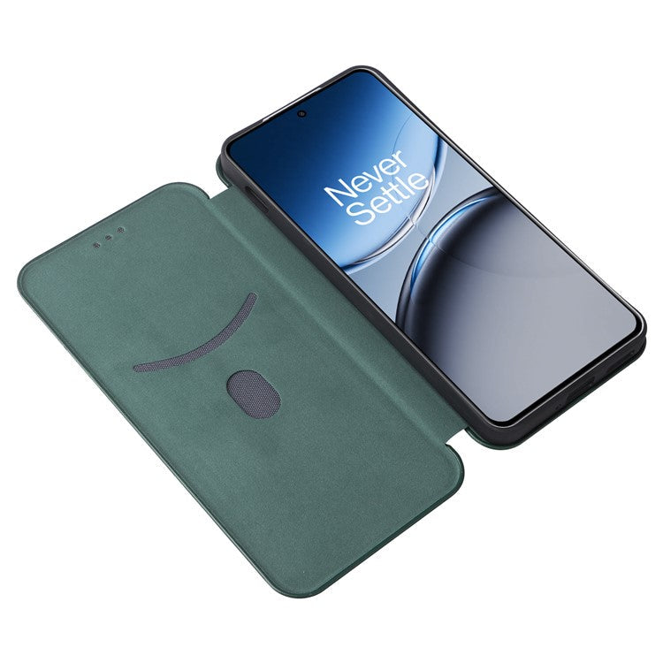 For OnePlus Nord 4 Case Carbon Fiber Texture Drop-Proof PU Leather Phone Cover - Green