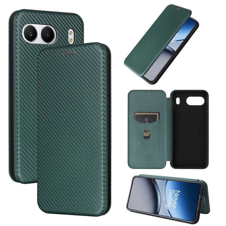 For OnePlus Nord 4 Case Carbon Fiber Texture Drop-Proof PU Leather Phone Cover - Green