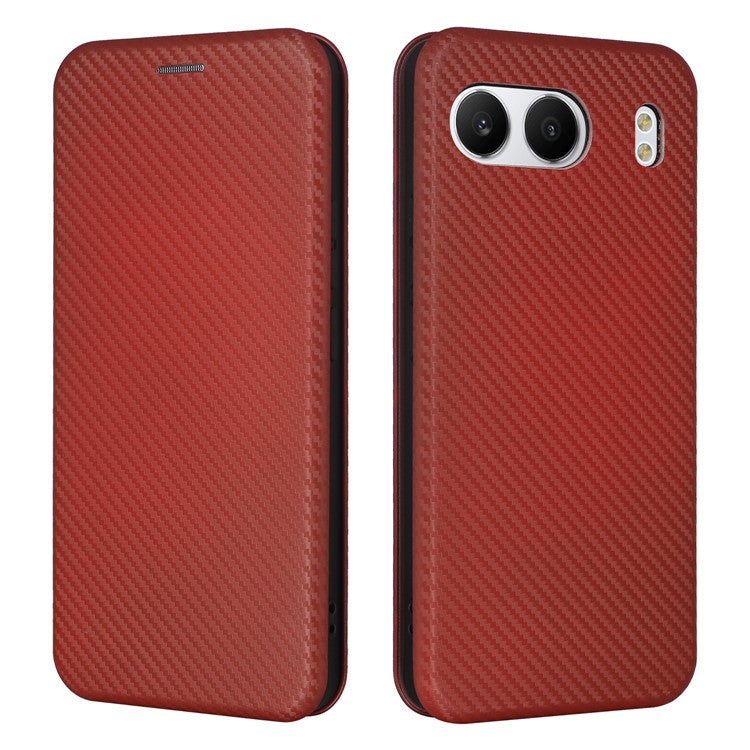 For OnePlus Nord 4 Case Carbon Fiber Texture Drop-Proof PU Leather Phone Cover - Brown