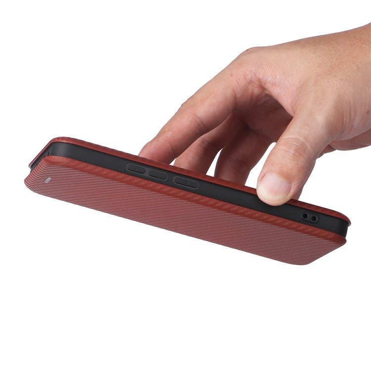 For OnePlus Nord 4 Case Carbon Fiber Texture Drop-Proof PU Leather Phone Cover - Brown