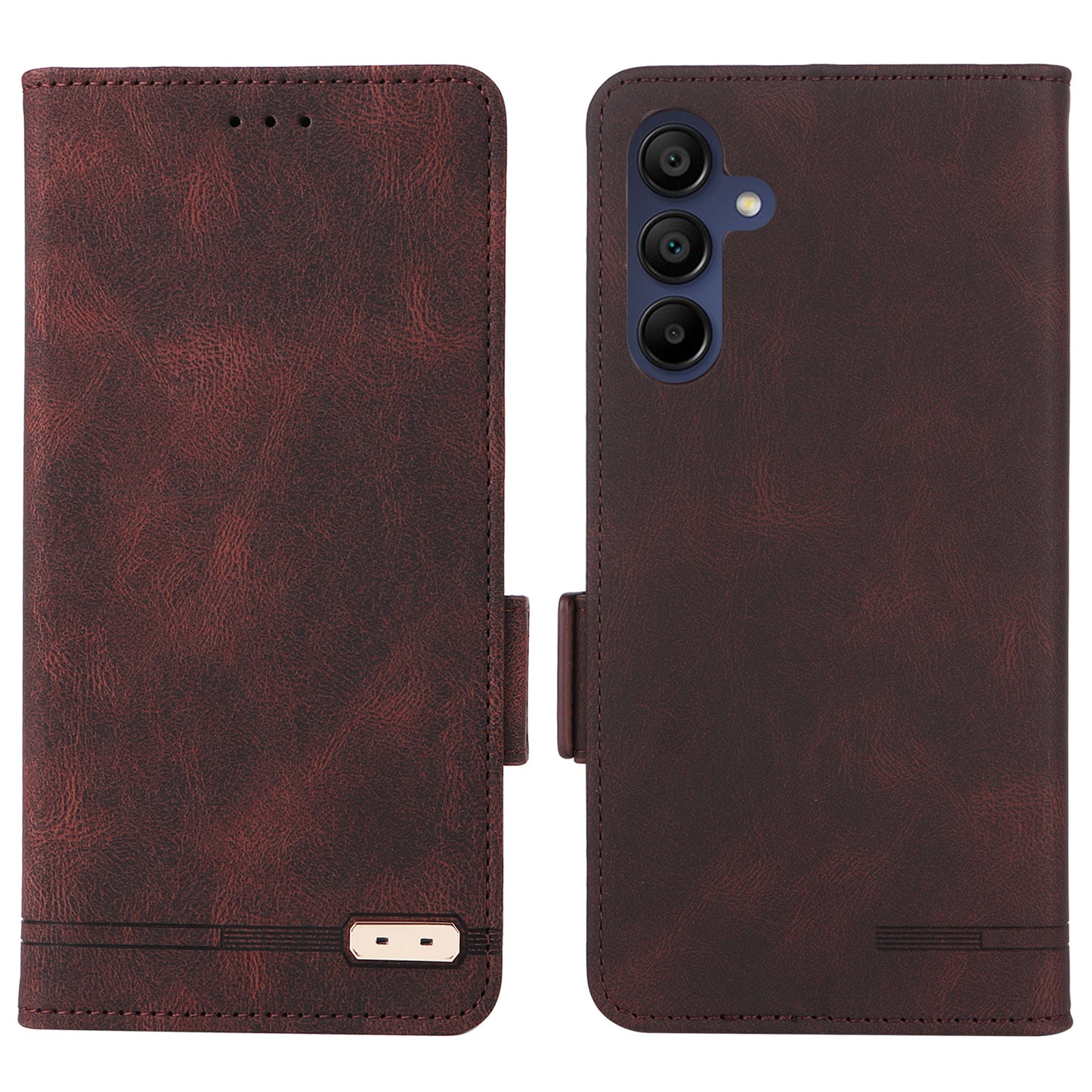 For Samsung Galaxy A16 5G / A16 4G Case Leather Wallet Flip Phone Cover with Hardware Decor - Coffee