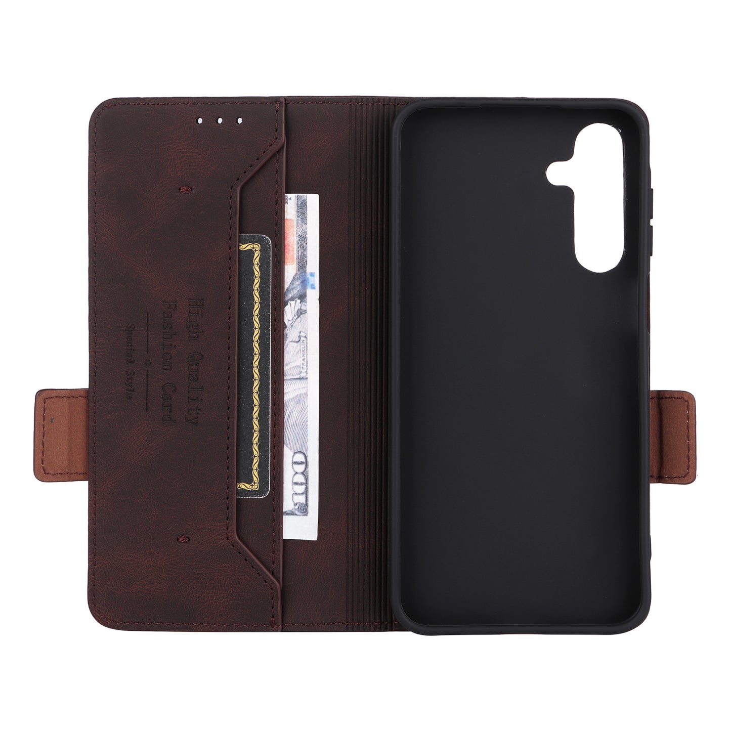 For Samsung Galaxy A16 5G / A16 4G Case Leather Wallet Flip Phone Cover with Hardware Decor - Coffee