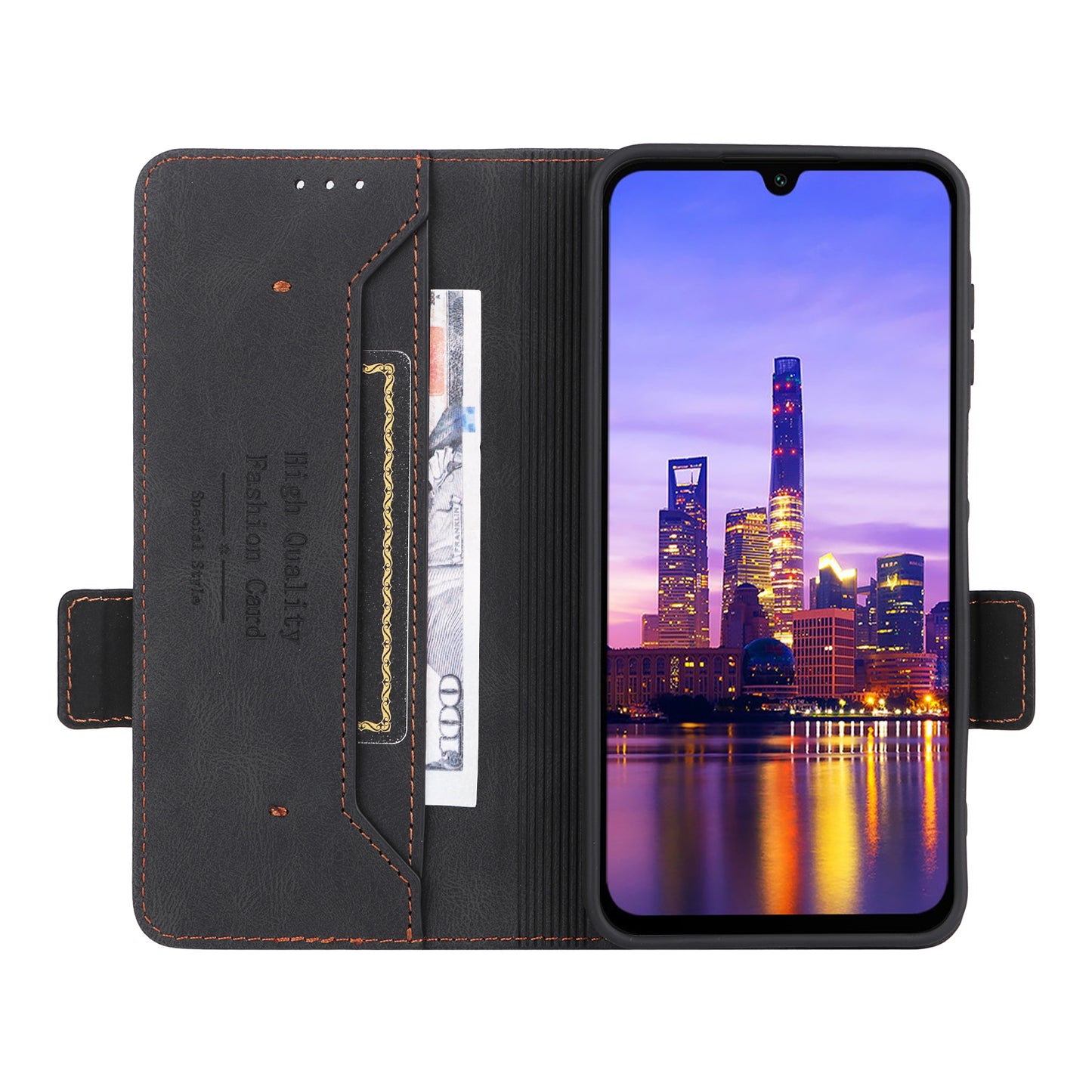 For Samsung Galaxy A16 5G / A16 4G Case Leather Wallet Flip Phone Cover with Hardware Decor - Black