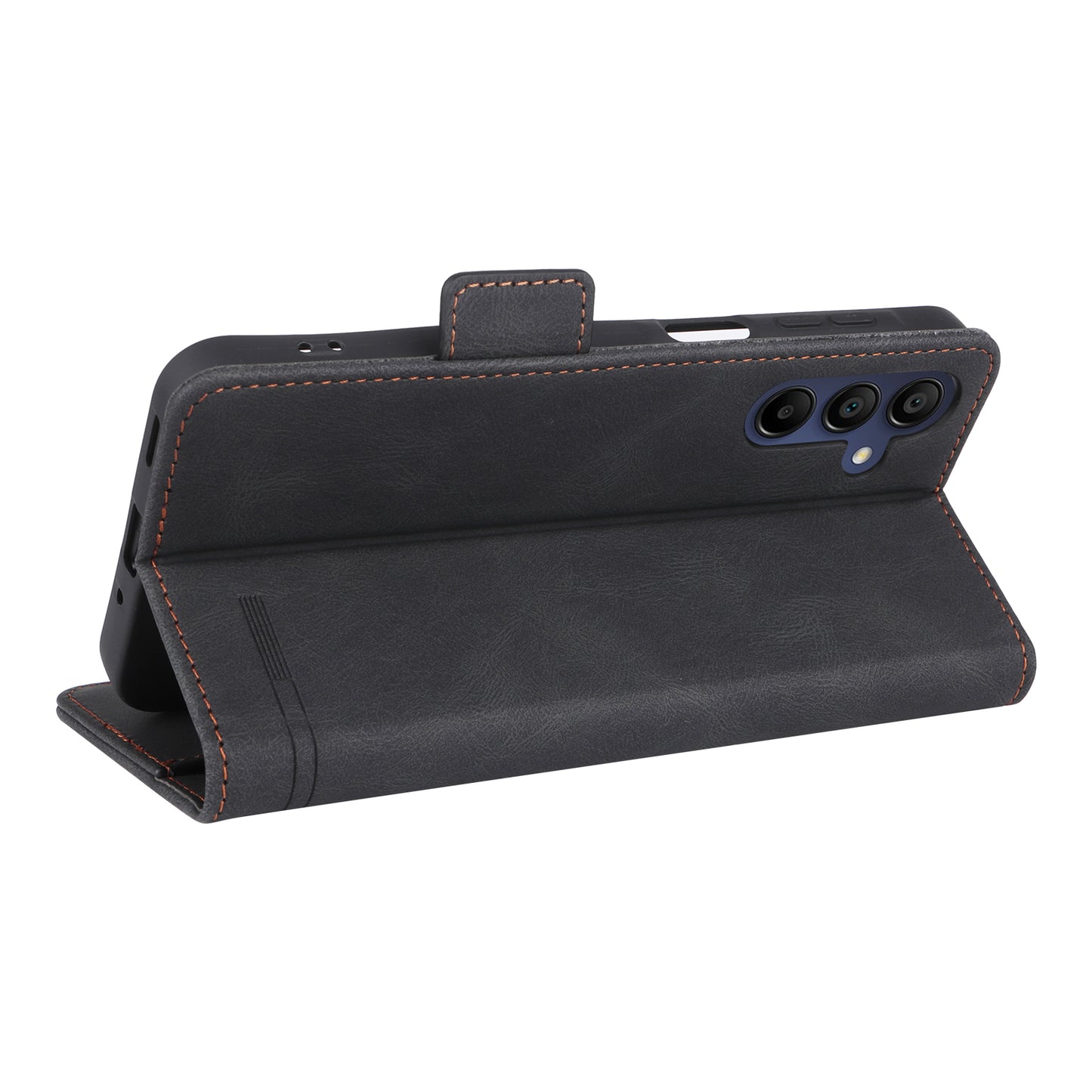 For Samsung Galaxy A16 5G / A16 4G Case Leather Wallet Flip Phone Cover with Hardware Decor - Black