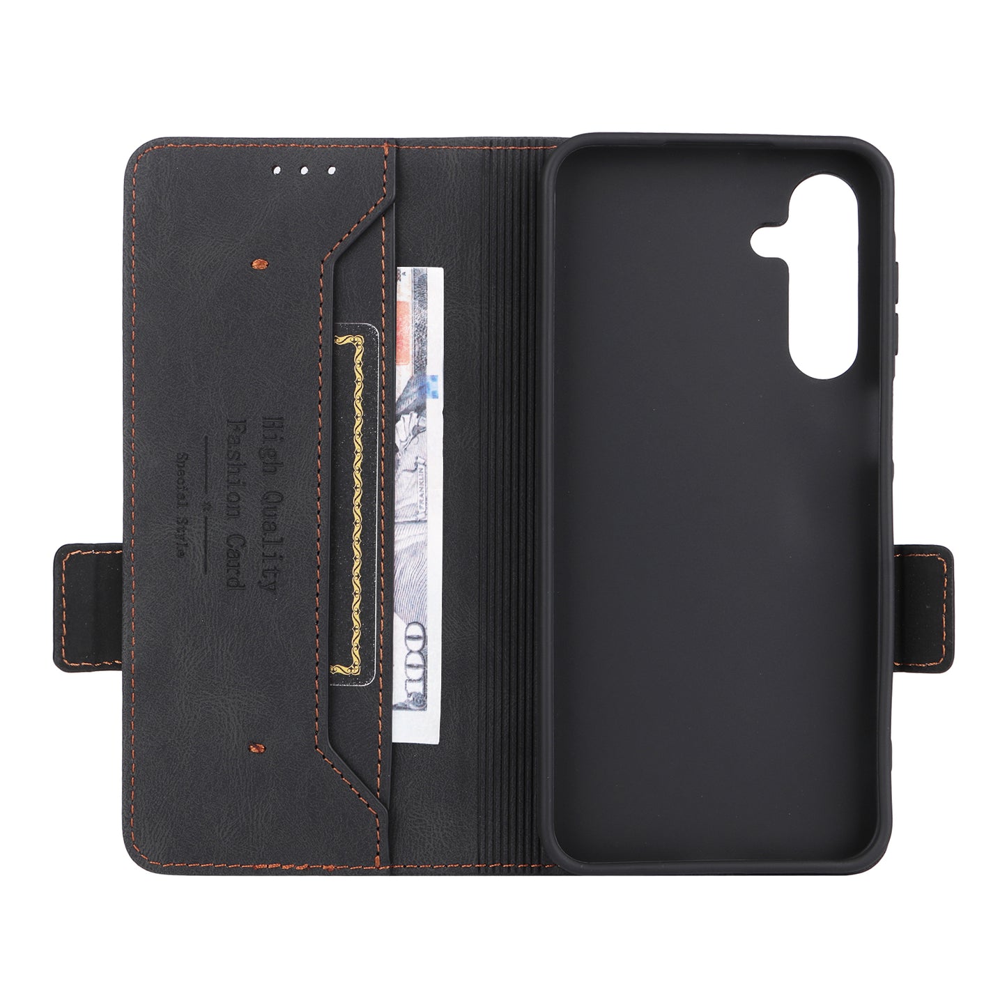For Samsung Galaxy A16 5G / A16 4G Case Leather Wallet Flip Phone Cover with Hardware Decor - Black