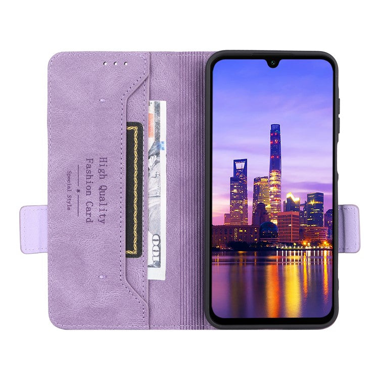 For Samsung Galaxy A16 5G Case Leather Wallet Flip Phone Cover with Hardware Decor - Purple