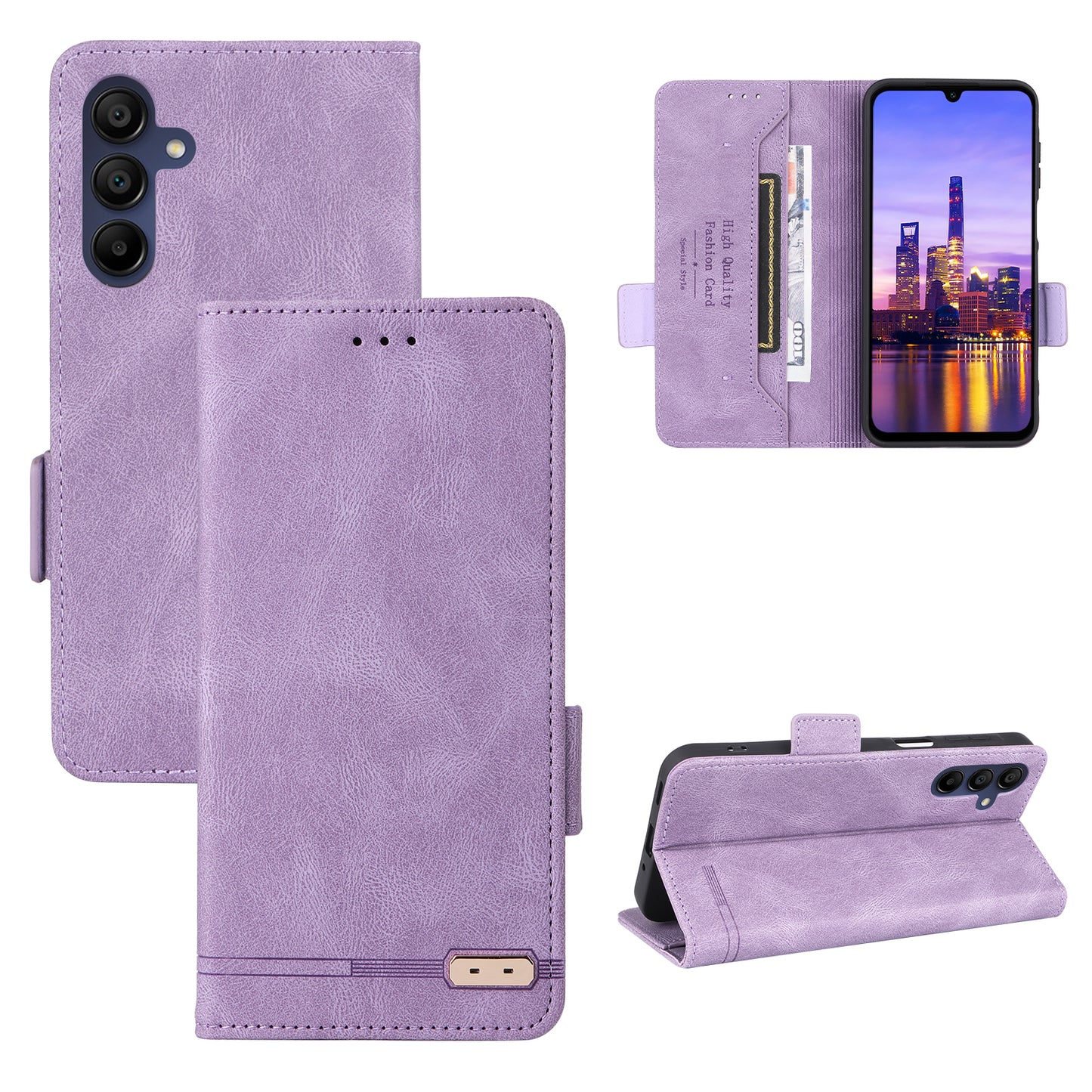 For Samsung Galaxy A16 5G / A16 4G Case Leather Wallet Flip Phone Cover with Hardware Decor - Purple