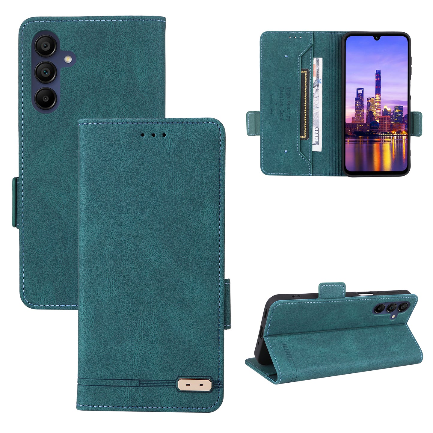 For Samsung Galaxy A16 5G / A16 4G Case Leather Wallet Flip Phone Cover with Hardware Decor - Blue