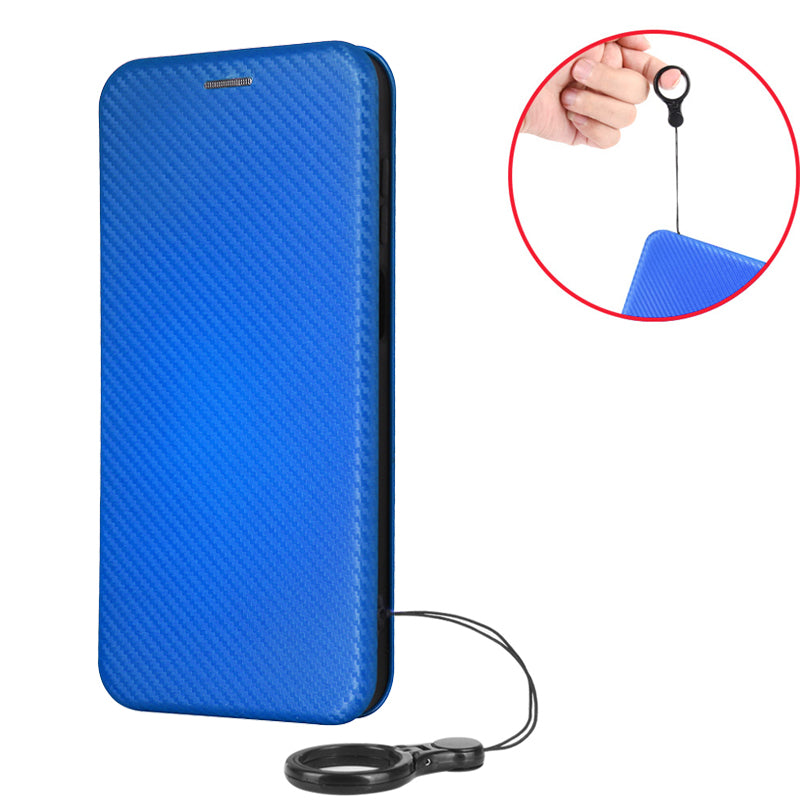 For Samsung Galaxy A16 5G / A16 4G Case Carbon Fiber Texture Drop-Proof PU Leather Phone Cover - Blue