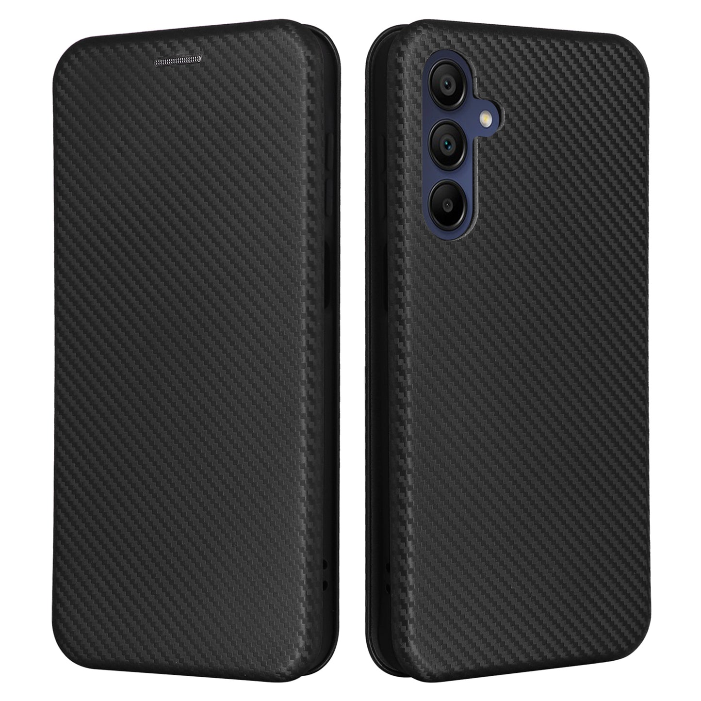 For Samsung Galaxy A16 5G / A16 4G Case Carbon Fiber Texture Drop-Proof PU Leather Phone Cover - Black
