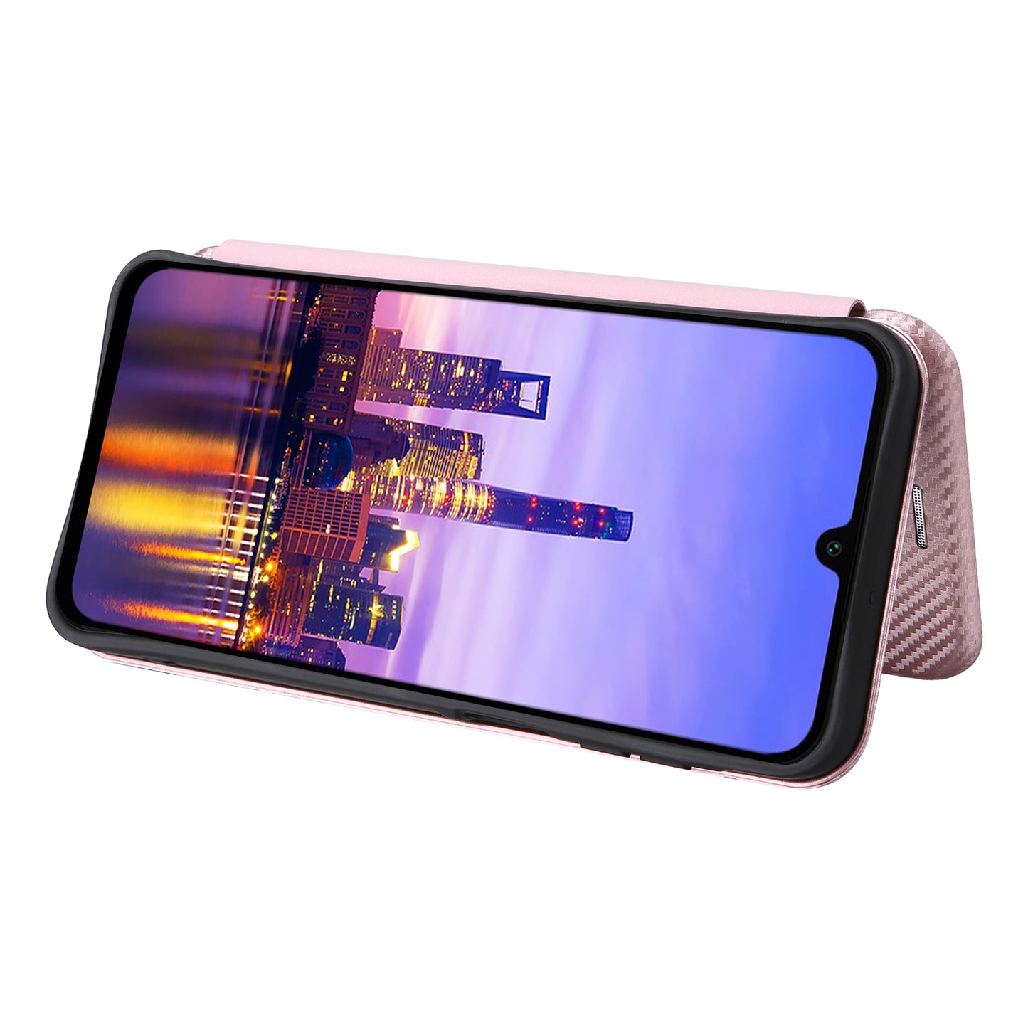 For Samsung Galaxy A16 5G / A16 4G Case Carbon Fiber Texture Drop-Proof PU Leather Phone Cover - Rose Gold