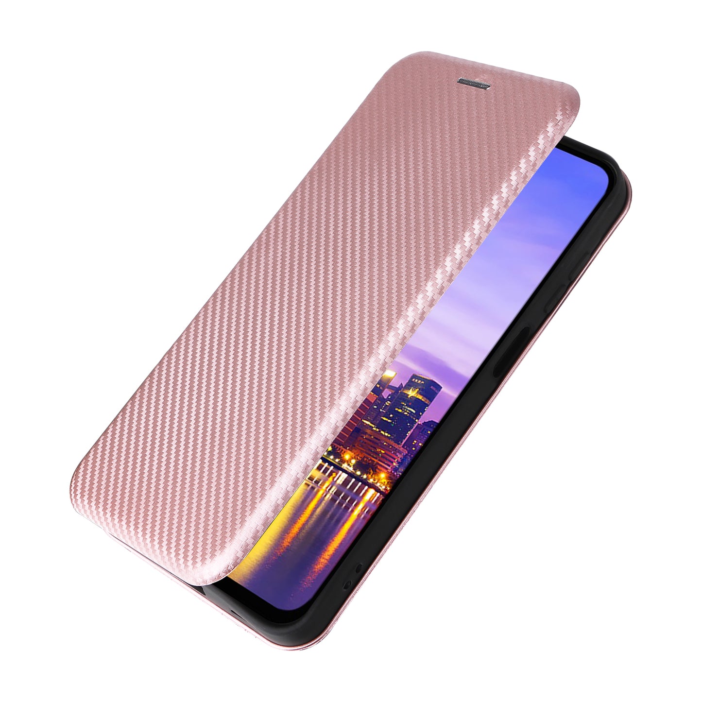 For Samsung Galaxy A16 5G / A16 4G Case Carbon Fiber Texture Drop-Proof PU Leather Phone Cover - Rose Gold
