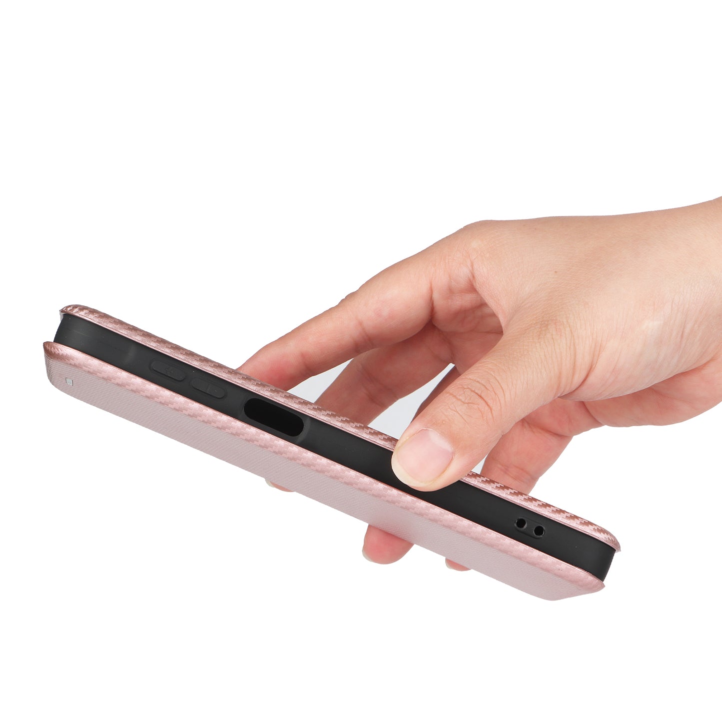 For Samsung Galaxy A16 5G / A16 4G Case Carbon Fiber Texture Drop-Proof PU Leather Phone Cover - Rose Gold