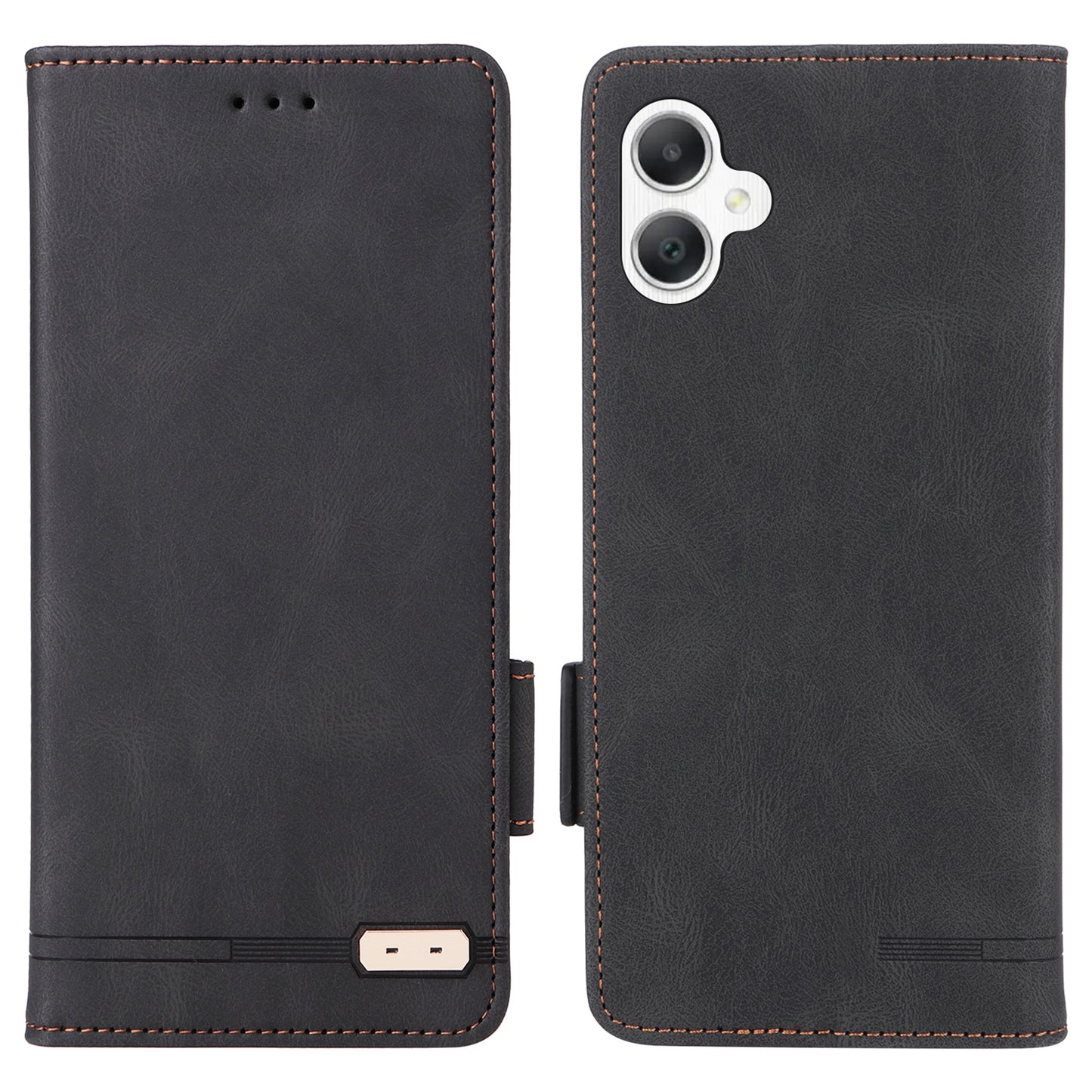 For Samsung Galaxy A06 Case Leather Wallet Flip Phone Cover with Hardware Decor - Black