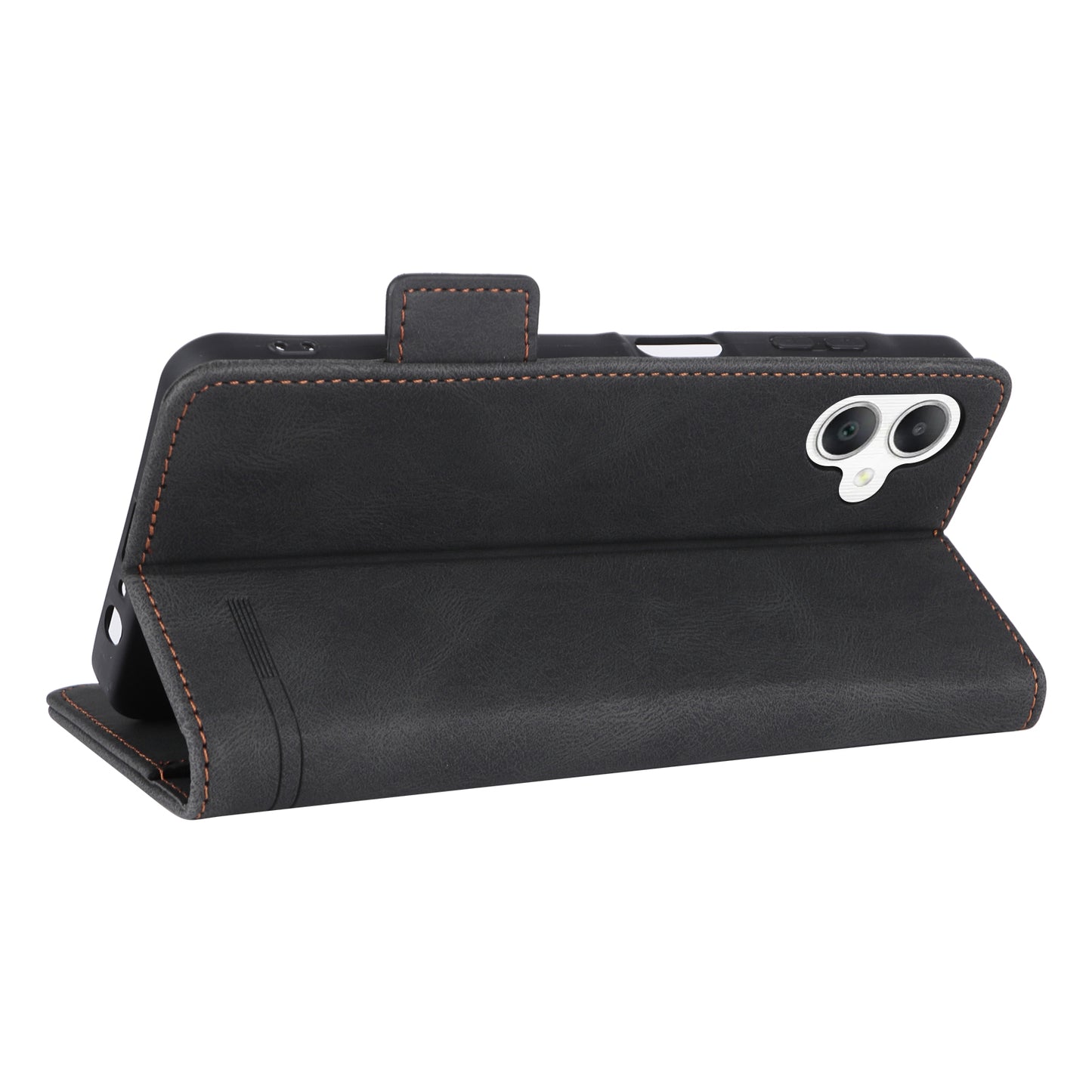 For Samsung Galaxy A06 Case Leather Wallet Flip Phone Cover with Hardware Decor - Black