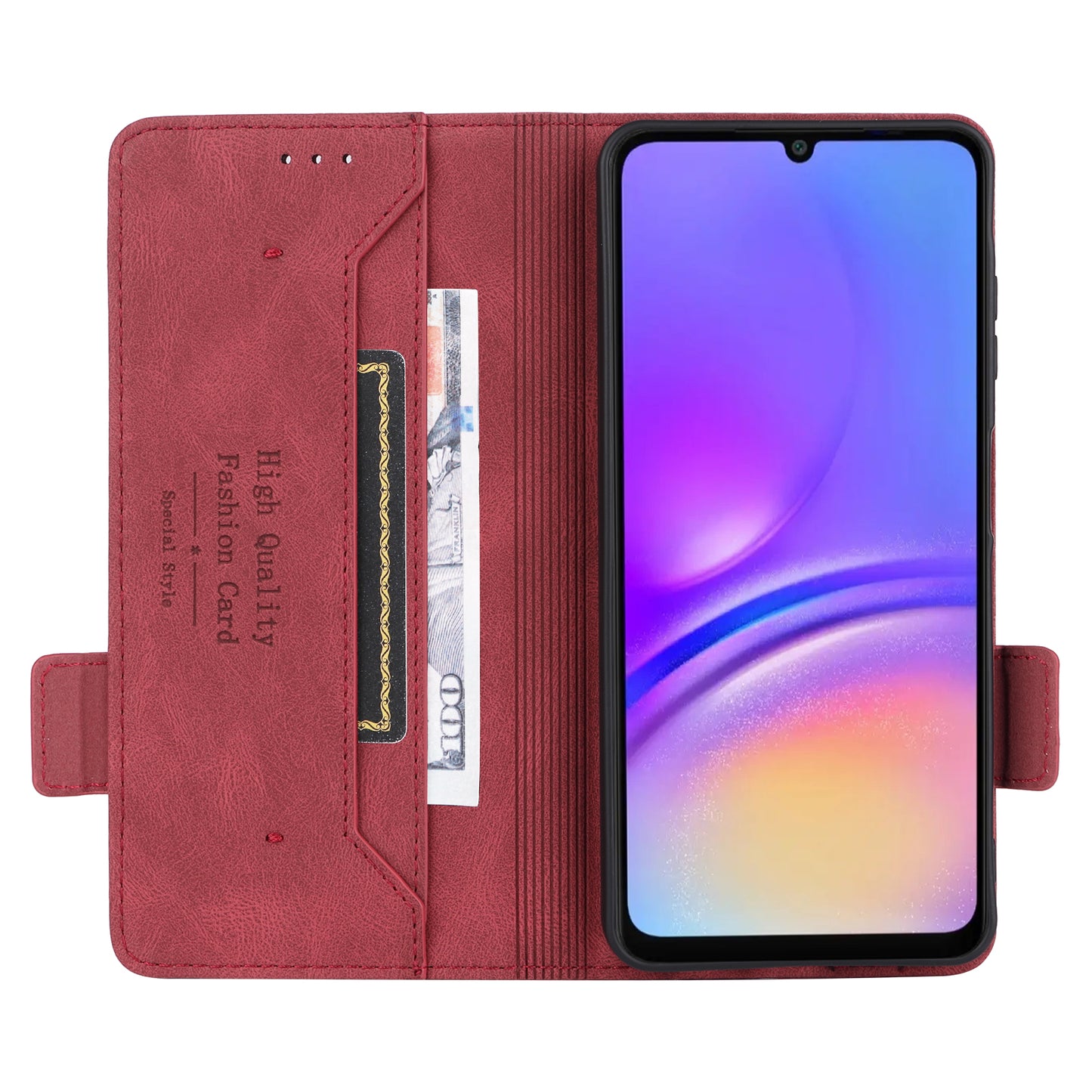 For Samsung Galaxy A06 Case Leather Wallet Flip Phone Cover with Hardware Decor - Rose
