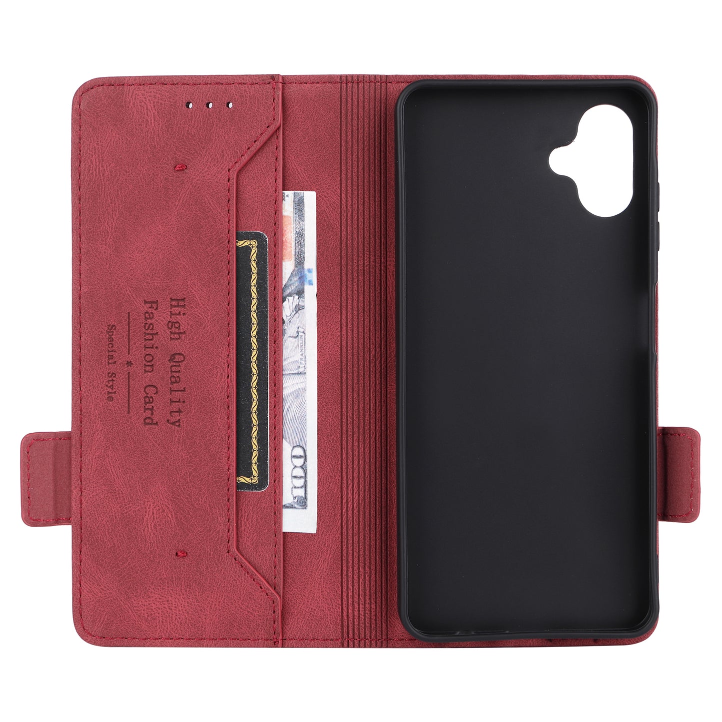 For Samsung Galaxy A06 Case Leather Wallet Flip Phone Cover with Hardware Decor - Rose