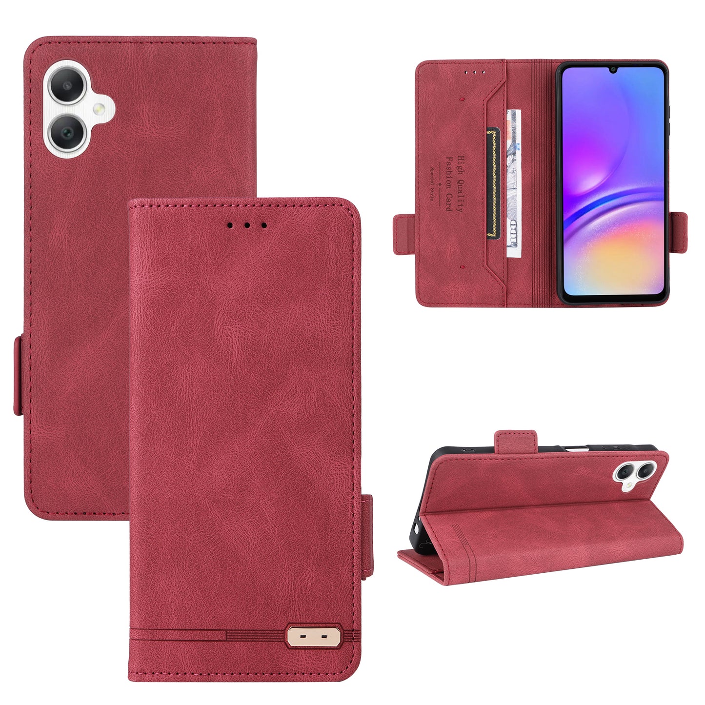 For Samsung Galaxy A06 Case Leather Wallet Flip Phone Cover with Hardware Decor - Rose