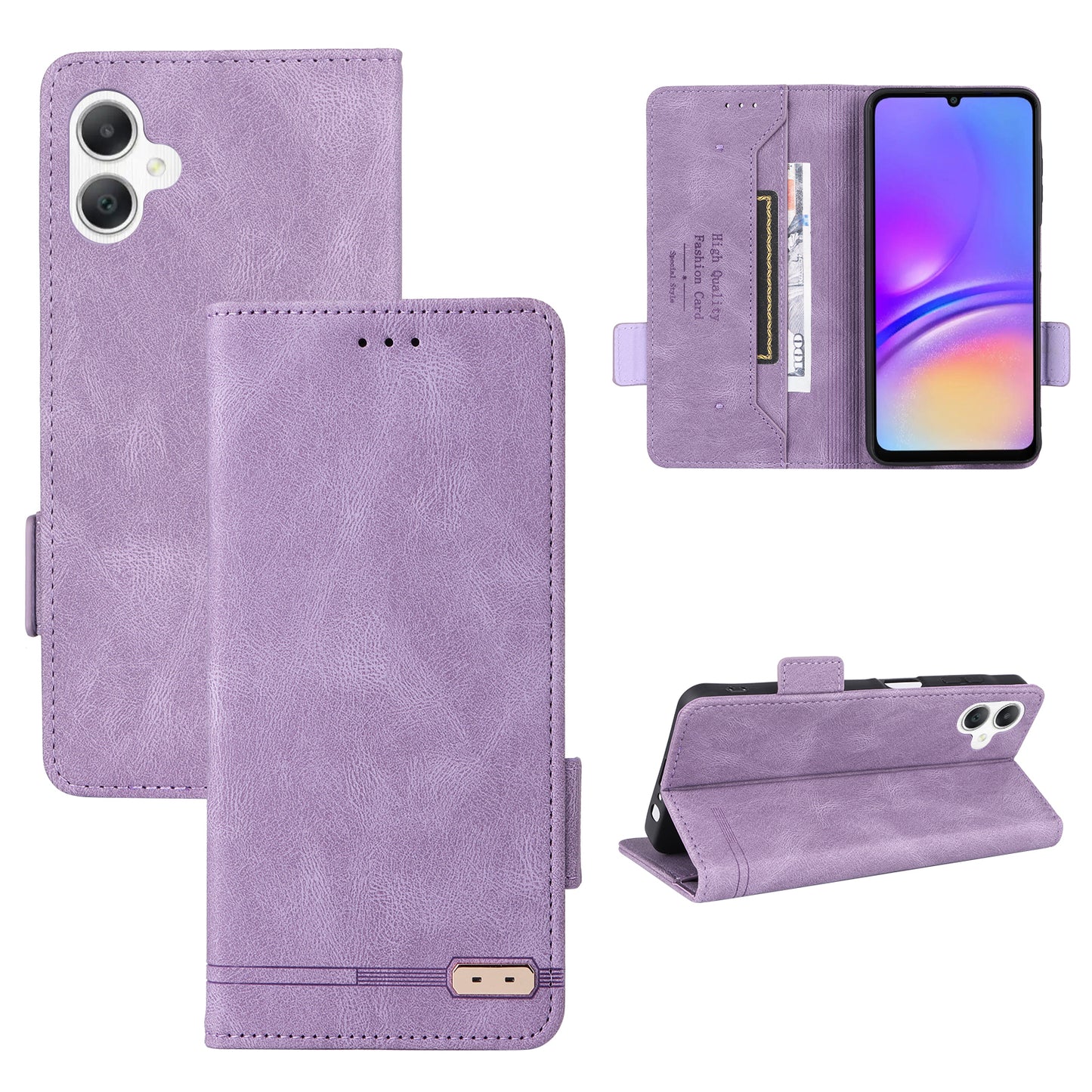 For Samsung Galaxy A06 Case Leather Wallet Flip Phone Cover with Hardware Decor - Purple