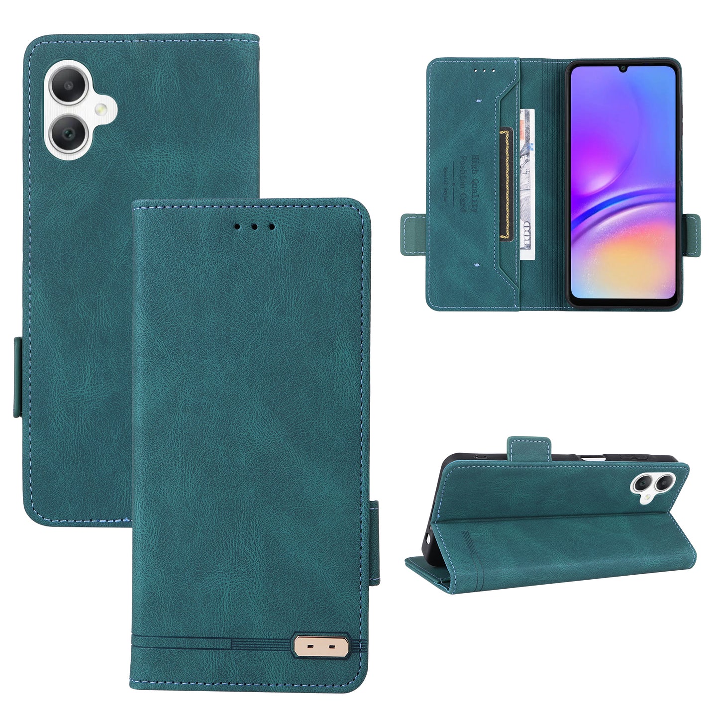 For Samsung Galaxy A06 Case Leather Wallet Flip Phone Cover with Hardware Decor - Blue