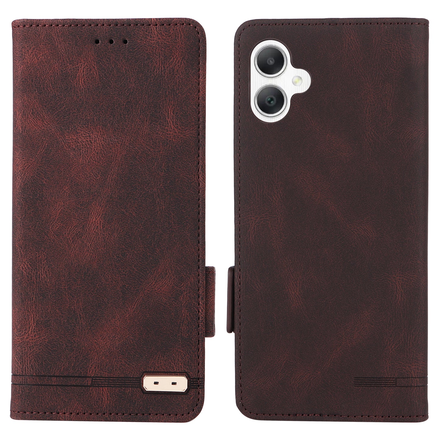 For Samsung Galaxy A06 Case Leather Wallet Flip Phone Cover with Hardware Decor - Coffee