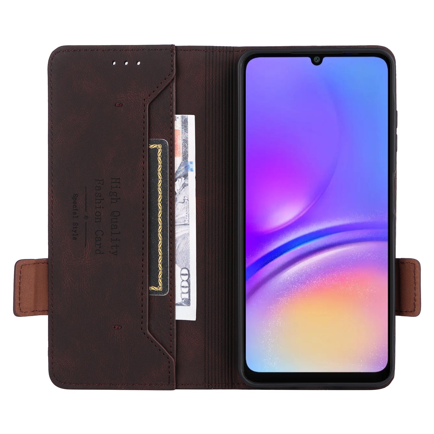 For Samsung Galaxy A06 Case Leather Wallet Flip Phone Cover with Hardware Decor - Coffee
