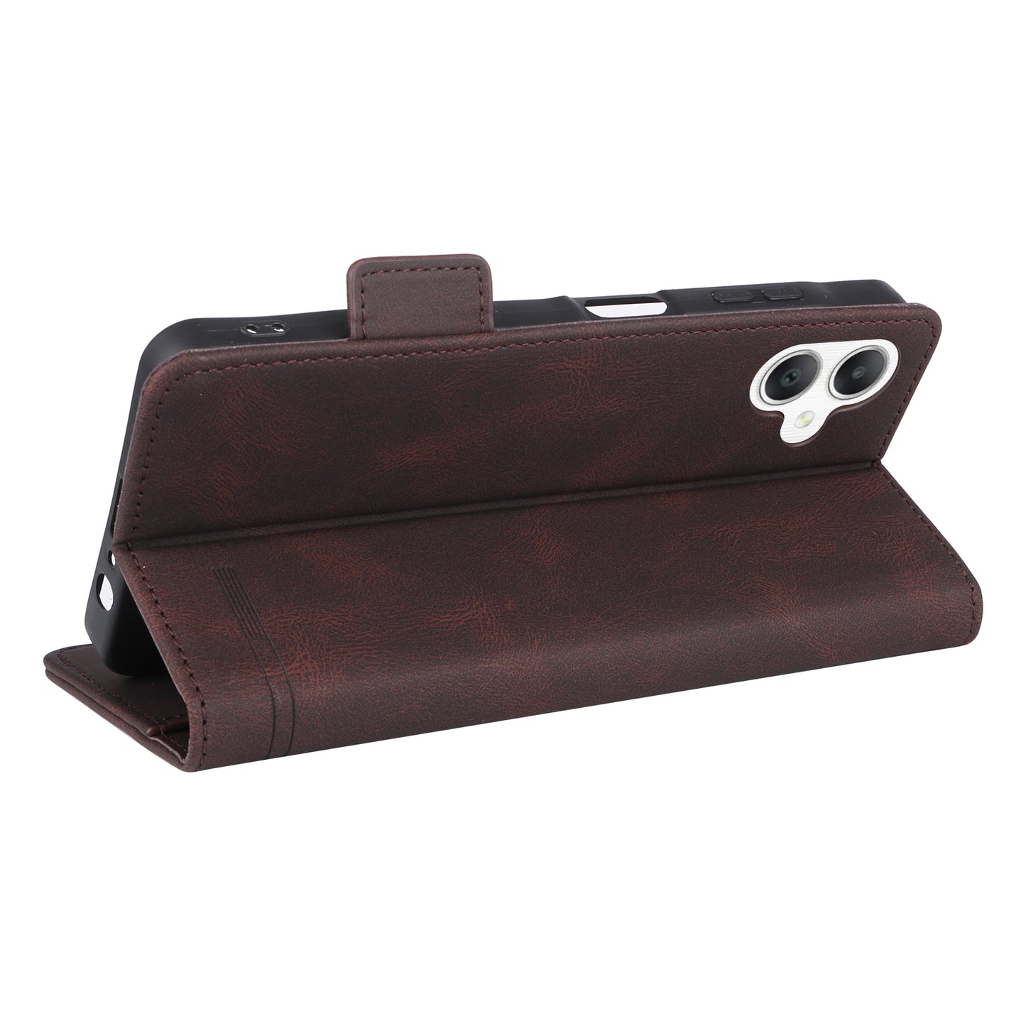 For Samsung Galaxy A06 Case Leather Wallet Flip Phone Cover with Hardware Decor - Coffee