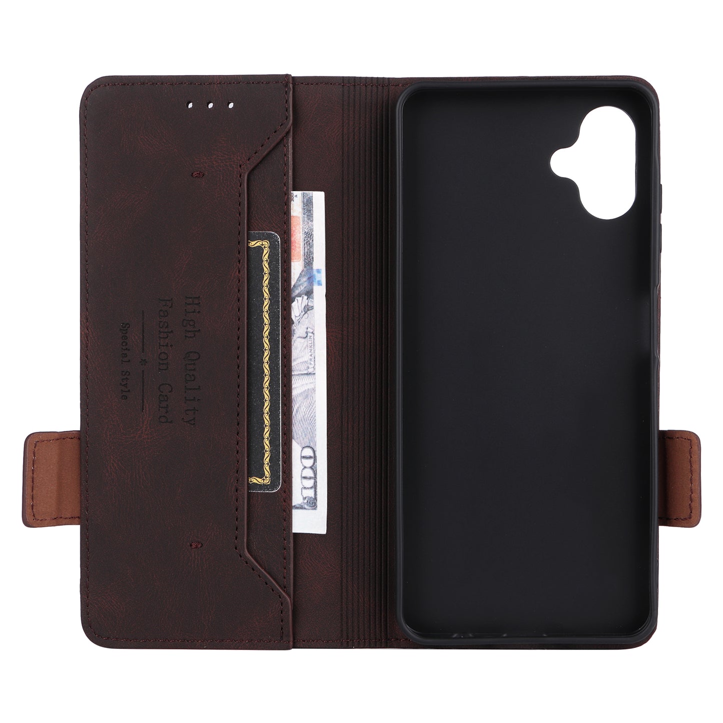 For Samsung Galaxy A06 Case Leather Wallet Flip Phone Cover with Hardware Decor - Coffee