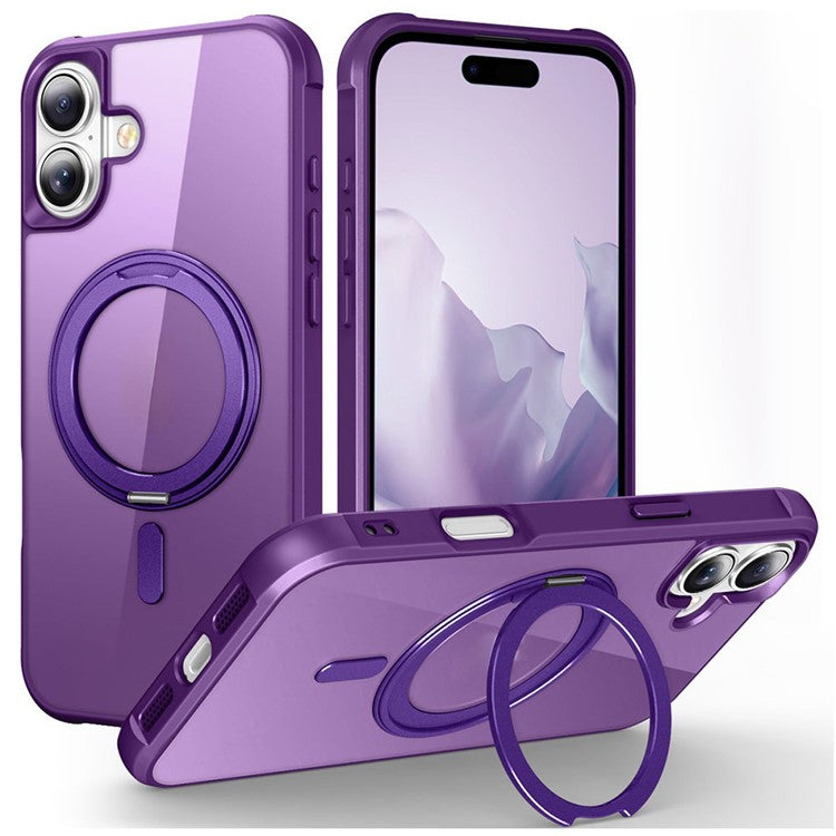 For iPhone 16 Plus Case Compatible with MagSafe Rotatable Ring Kickstand TPU+PC Phone Cover - Purple