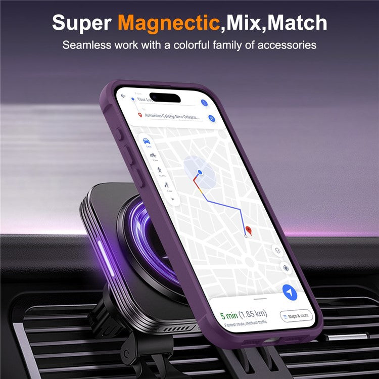 For iPhone 16 Plus Case Compatible with MagSafe Rotatable Ring Kickstand TPU+PC Phone Cover - Purple