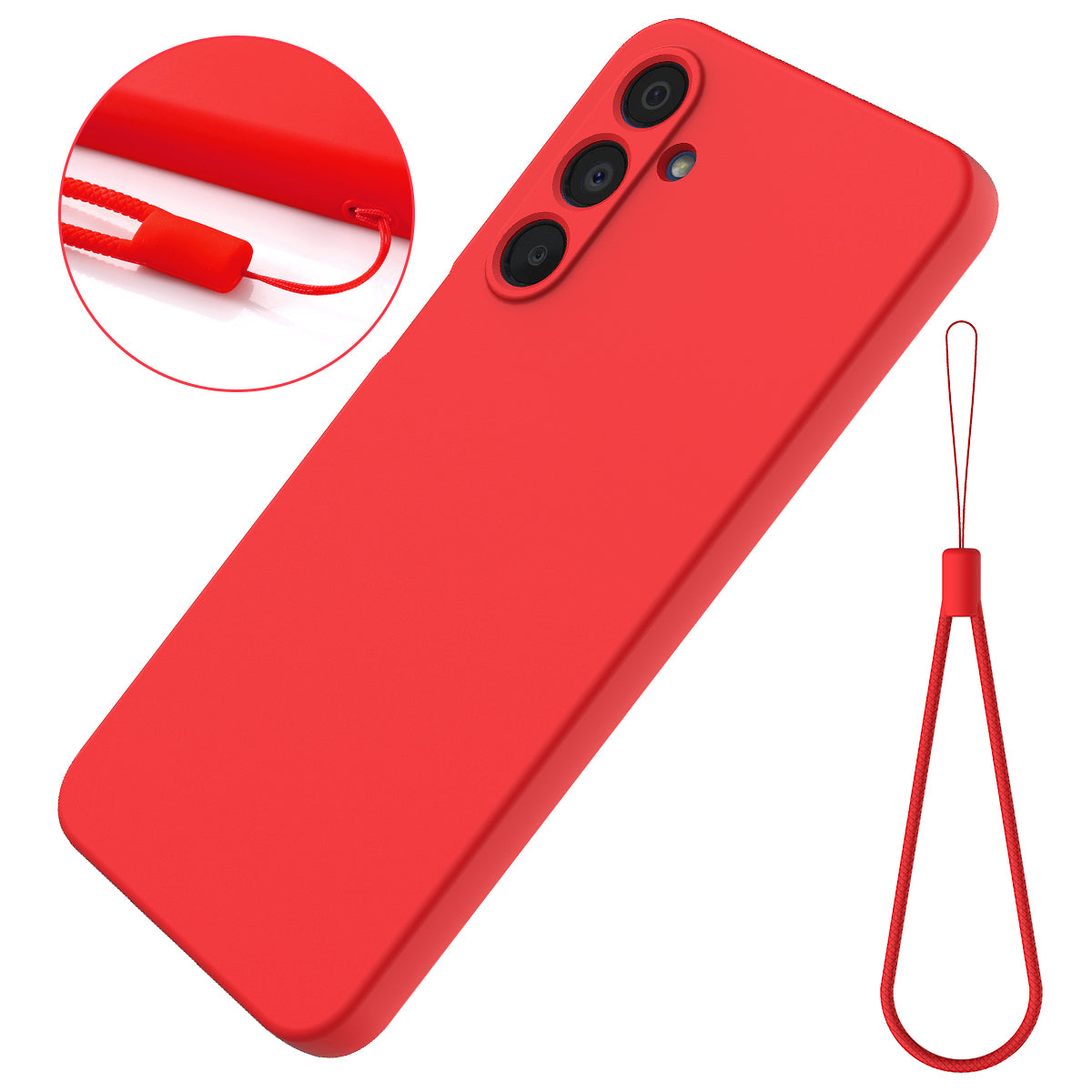 For Samsung Galaxy A16 5G / A16 4G Case Liquid Silicone Anti-Scratch Phone Cover with Hand Strap - Red
