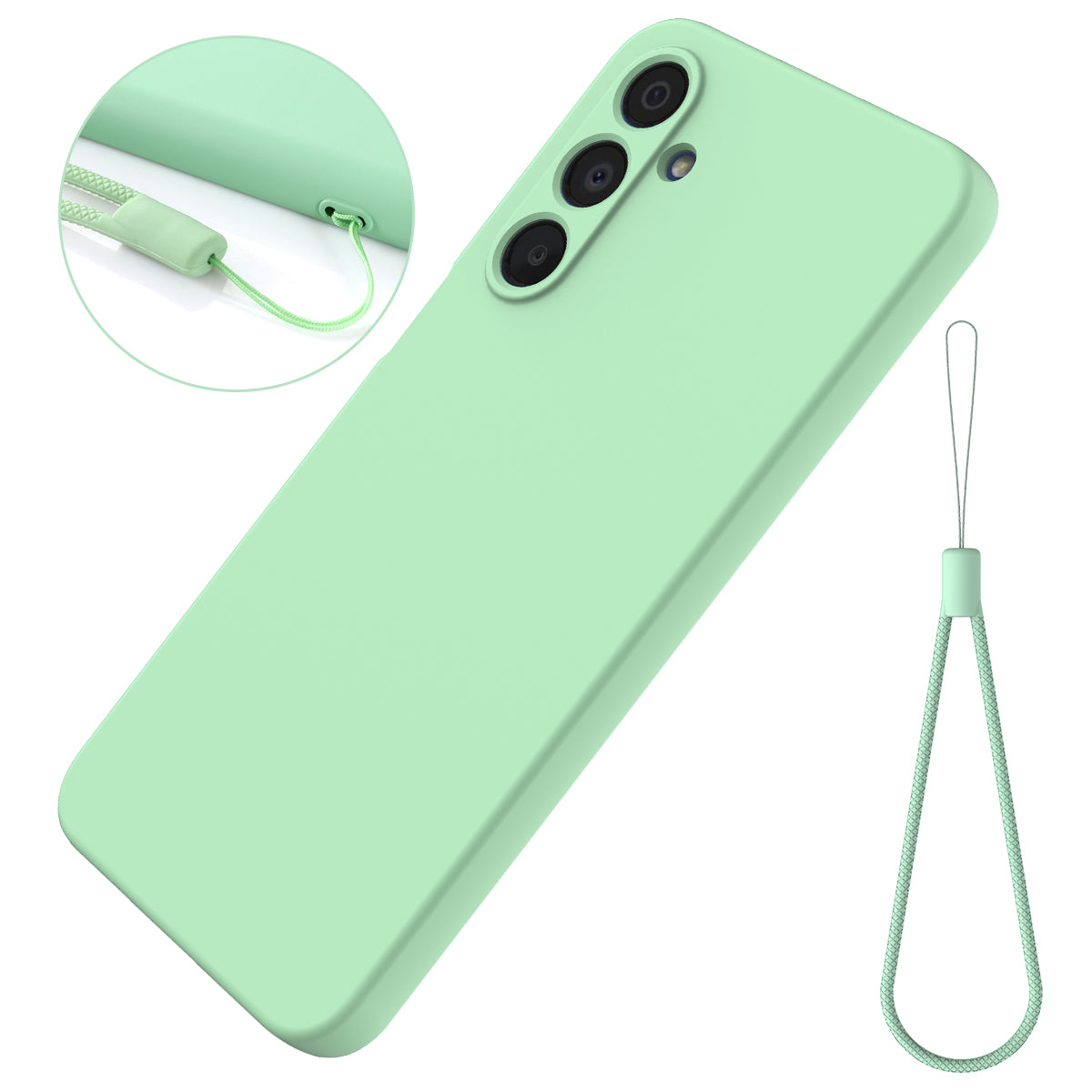 For Samsung Galaxy A16 5G / A16 4G Case Liquid Silicone Anti-Scratch Phone Cover with Hand Strap - Green