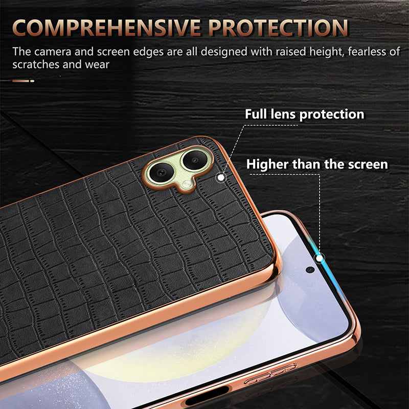 AZNS For Samsung Galaxy A06 Case Electroplating Crocodile Texture PU+TPU Phone Cover - Black