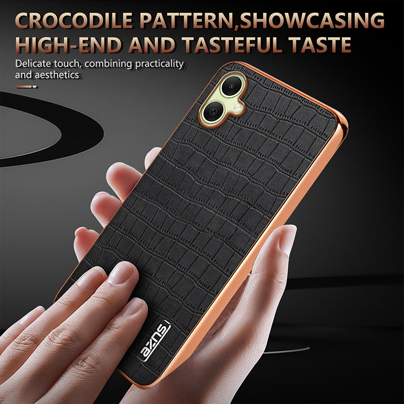 AZNS For Samsung Galaxy A06 Case Electroplating Crocodile Texture PU+TPU Phone Cover - Brown
