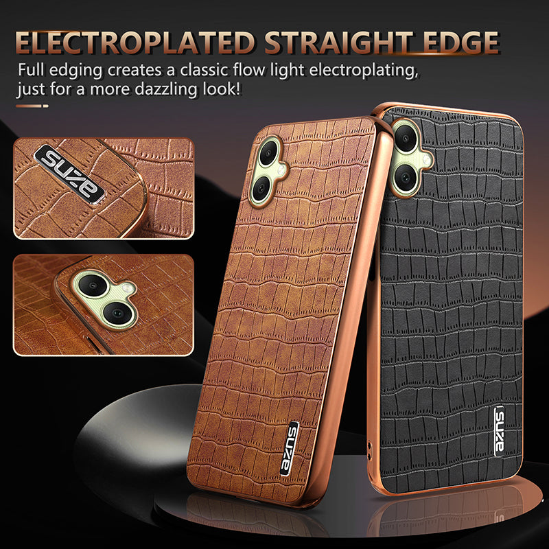 AZNS For Samsung Galaxy A06 Case Electroplating Crocodile Texture PU+TPU Phone Cover - White