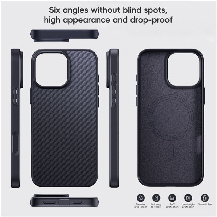 For iPhone 16 Case Compatible MagSafe Shockproof TPU+Aramid Fiber Phone Cover Carbon Fiber Texture