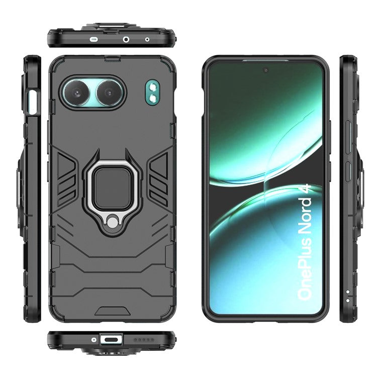 For OnePlus Nord 4 Case PC+TPU Protective Phone Cover with Ring Kickstand - Black