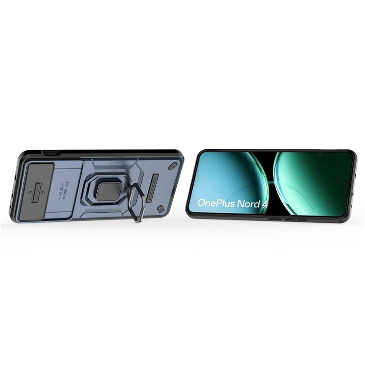 For OnePlus Nord 4 Case PC+TPU Kickstand Phone Protector with Lens Cover - Blue