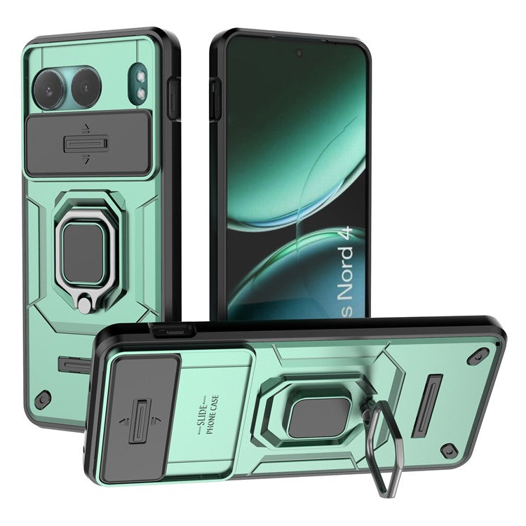 For OnePlus Nord 4 Case PC+TPU Kickstand Phone Protector with Lens Cover - Green